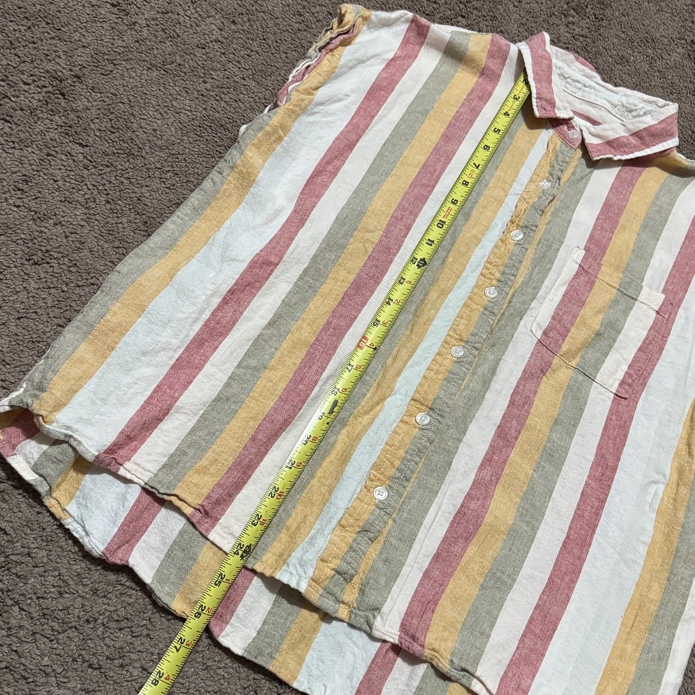 Threshold Rayon/Linen blend Button Up Shirt-Striped/Red/Mustard/Beige/Olive-Sz L - Picture 10 of 14
